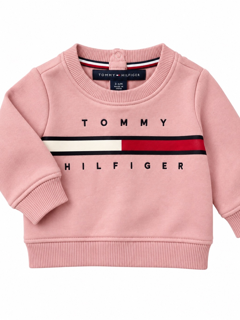 Tommy Hilfiger Pink Logo Stripe Crewneck Sweatshirt